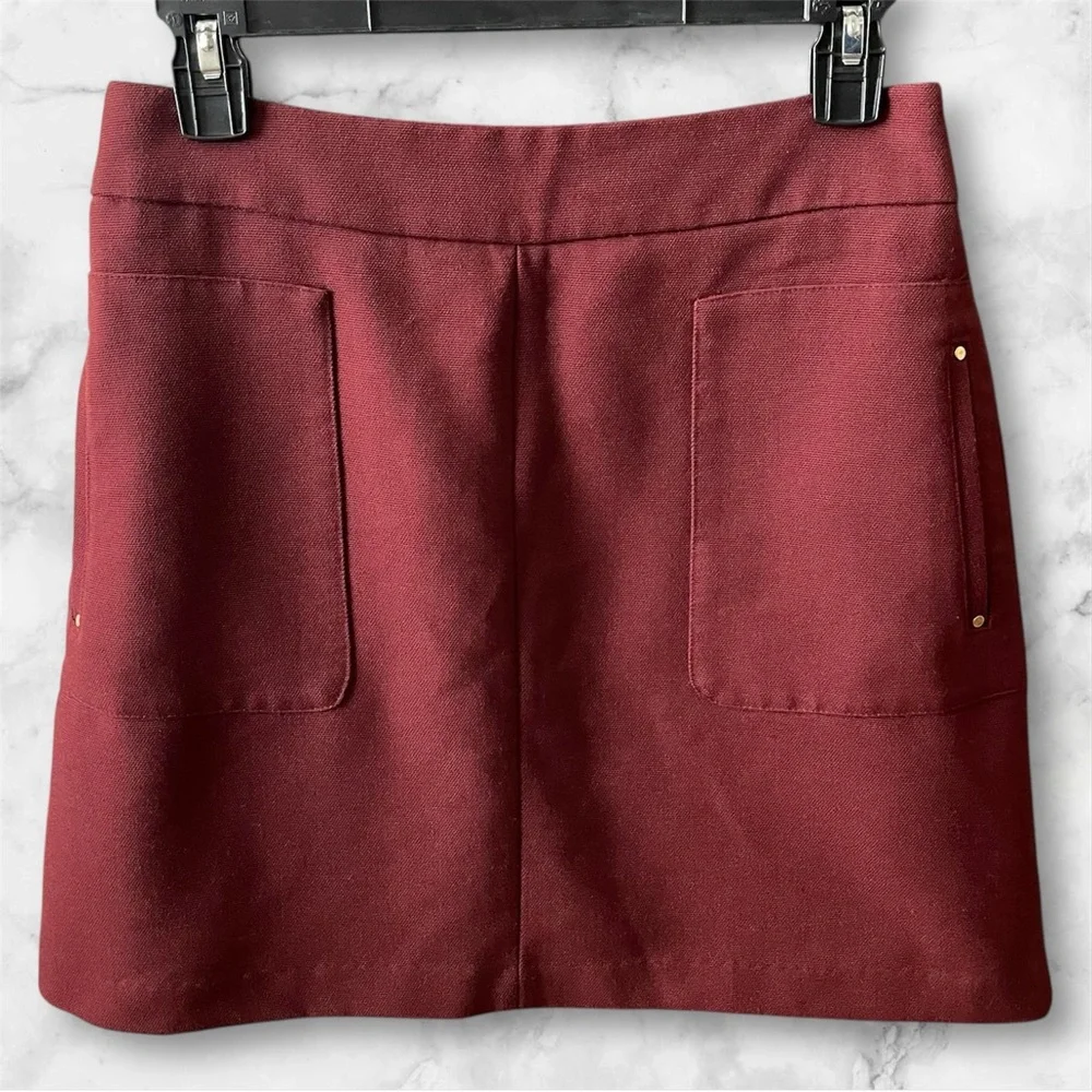 H&M Textured Woven Zipper Mini Skirt (Maroon) - 8